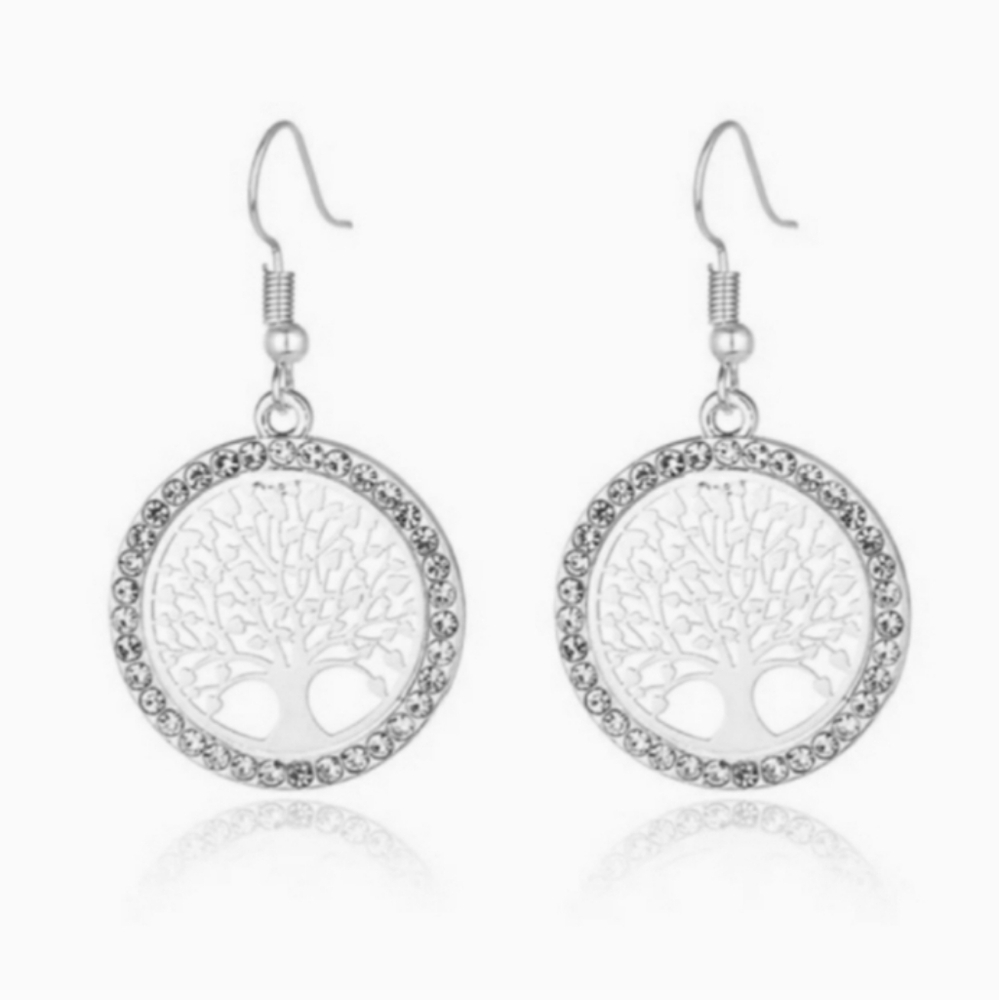 Tree of Life Crystal Earrings SILVER  stainless steel Hypoallergenic Earwire NWT